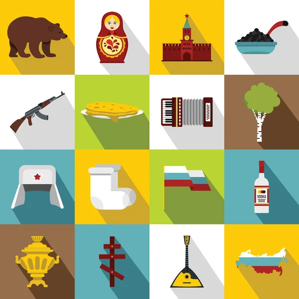 Ensemble d'icônes Russie, style plat — Image vectorielle
