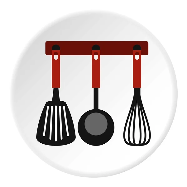 Spatula, whisk and ladle on hanger icon — Stock Vector