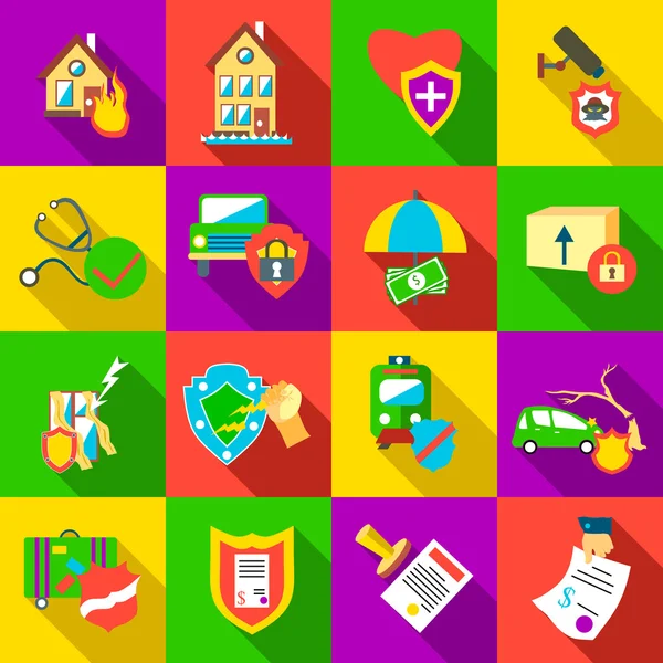 Sigorta Icons set, düz stil