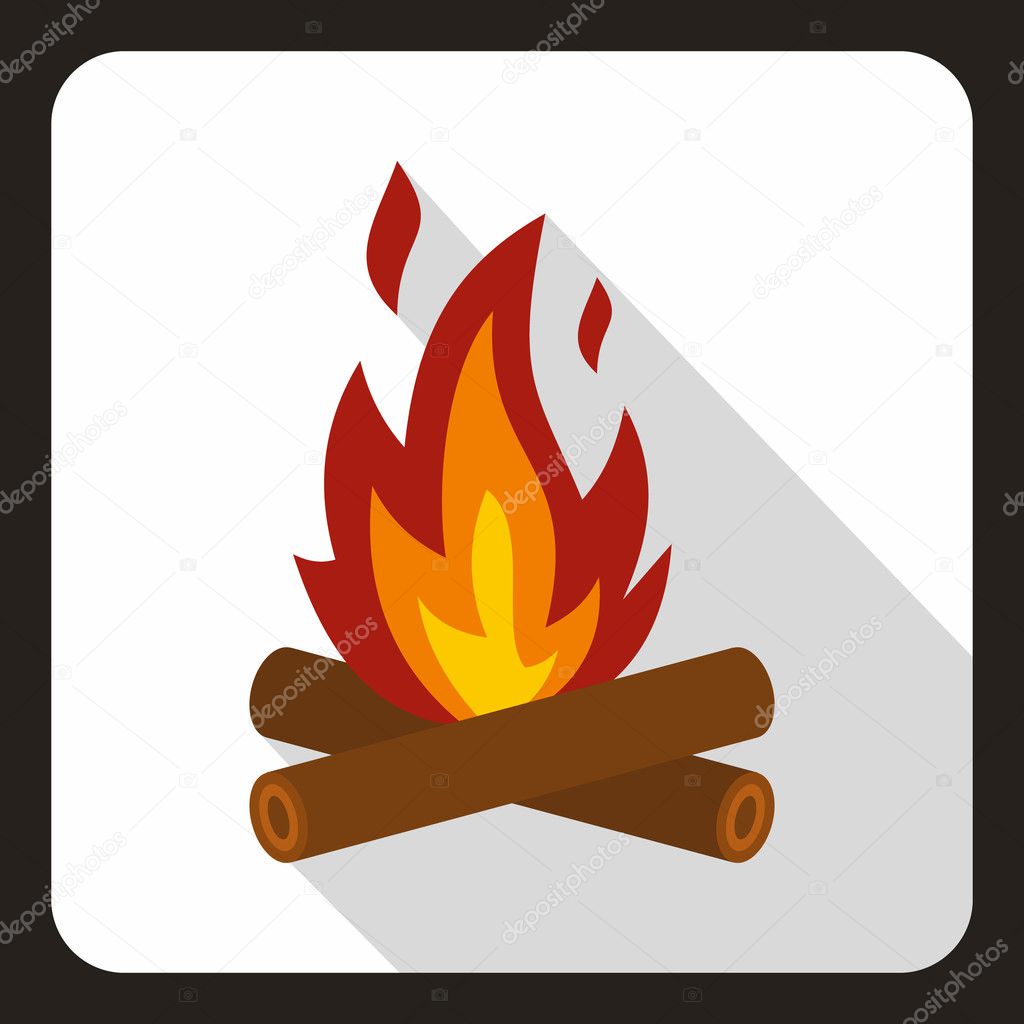 Burning bonfire icon, flat style