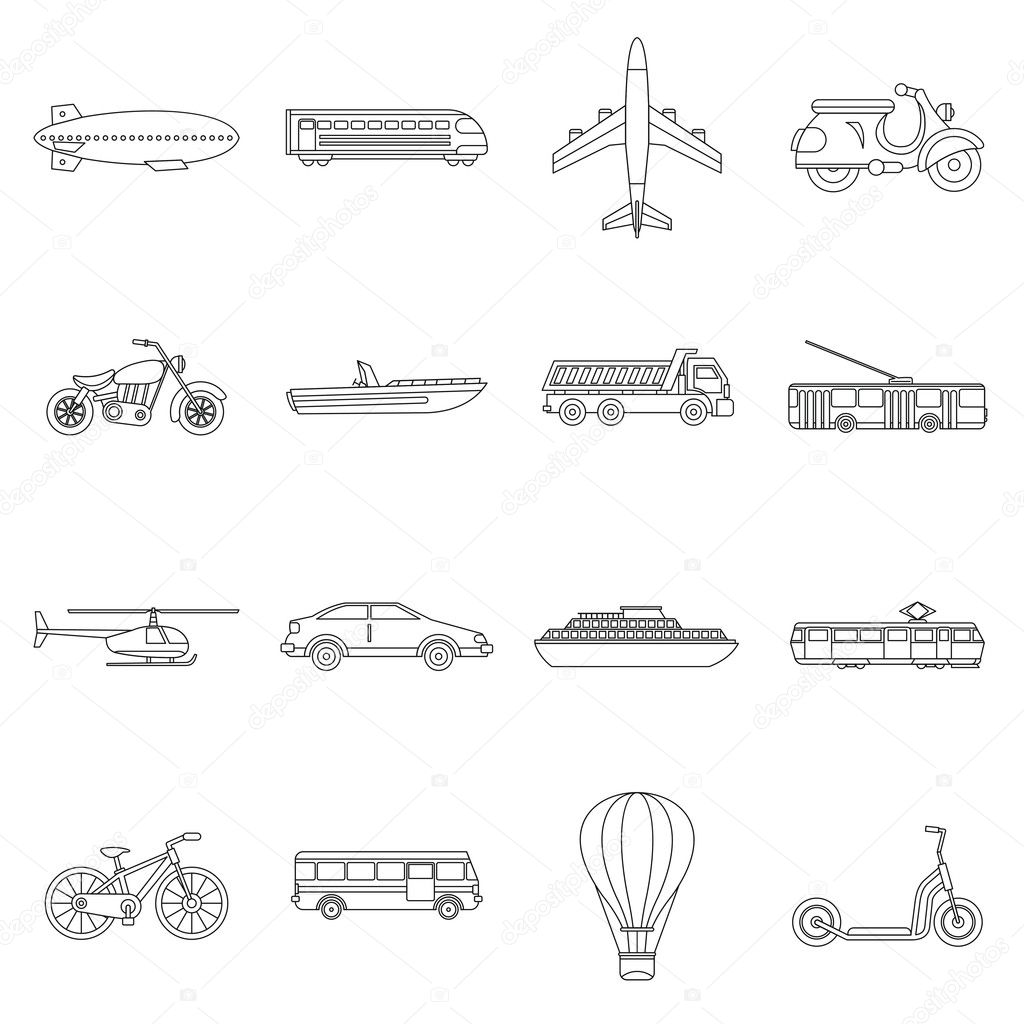 Transportation icons set, outline style