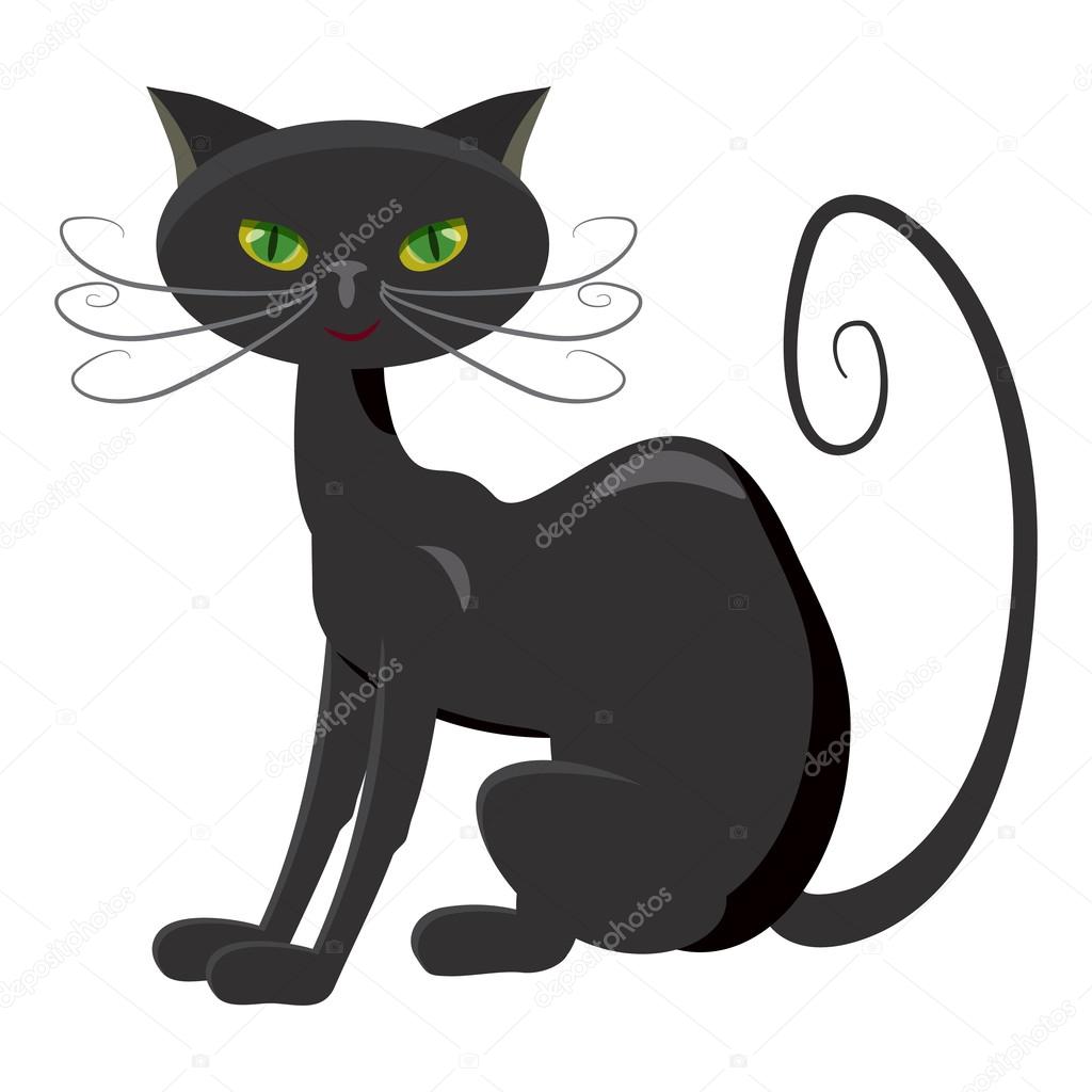 Kara kedi simgesi, karikatür tarzı Vektörel çizim ©ylivdesign