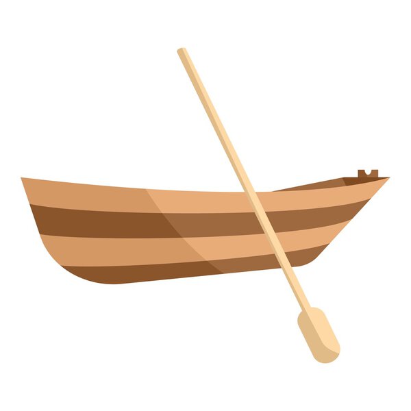 Wooden boat with paddle icon, cartoon style