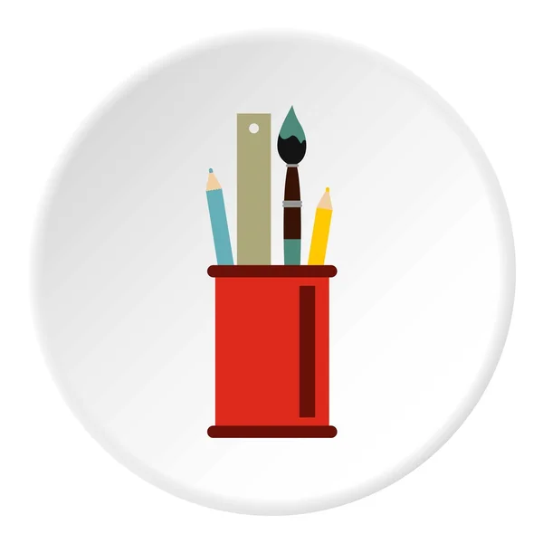 Pędzle, miarki i ołówki w ikonę szkła — Wektor stockowy