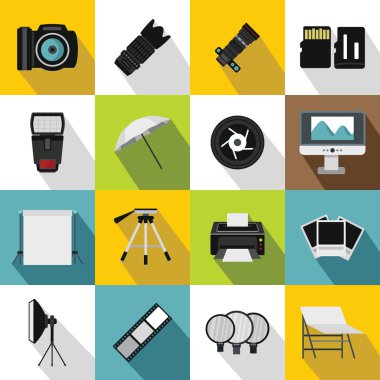 Fotoğraf stüdyosu Icons set, düz stil