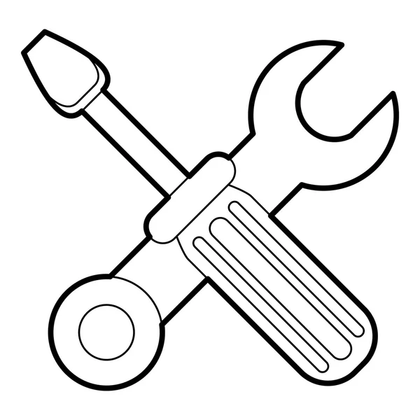 Skrzyżowane śrubokręt i klucz ikona, styl konturu — Wektor stockowy