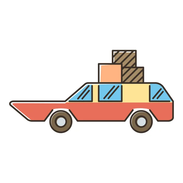 荷物やボックス アイコンは、フラット スタイルの赤い車 — ストックベクタ
