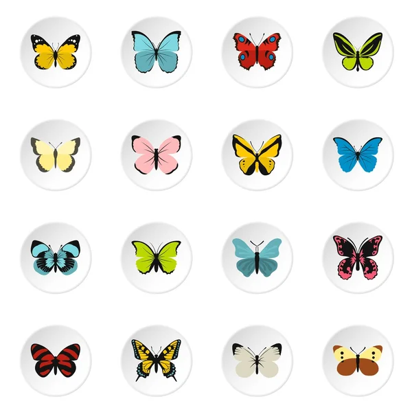 Butterfly icons set, flat style — Stock Vector