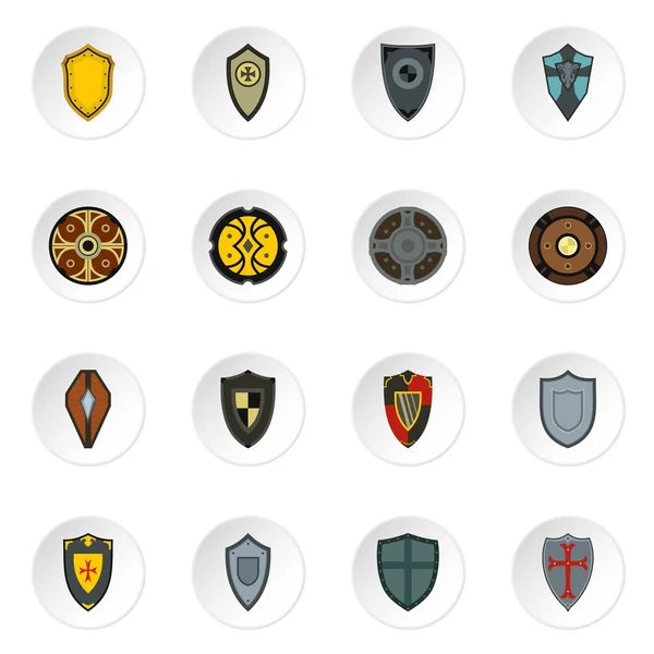Conjunto de iconos de escudo, estilo plano — Vector de stock