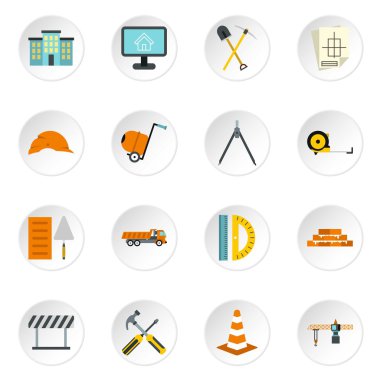 İnşaat Icons set, düz stil