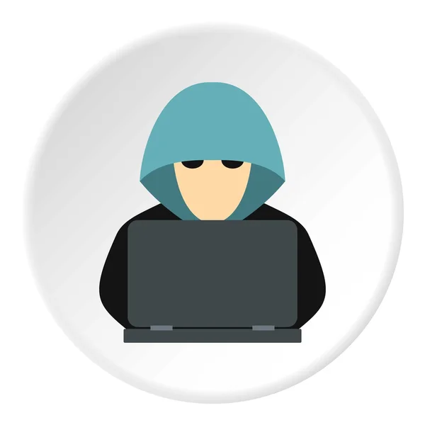 Hacker achter computerpictogram, vlakke stijl — Stockvector