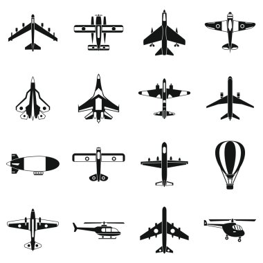 Havacılık Icons set, basit tarzı