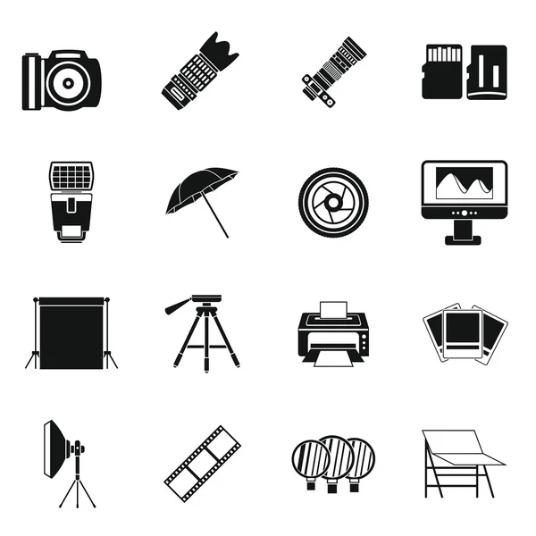 Set d'icônes studio photo, style simple — Image vectorielle