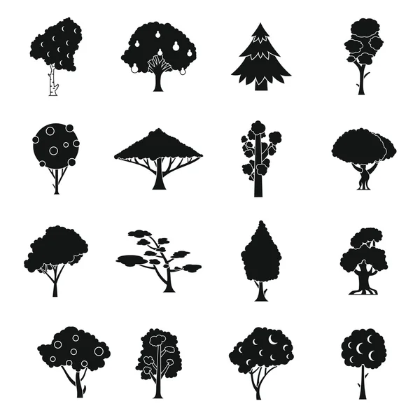 Ensemble d'icônes d'arbres, style simple — Image vectorielle