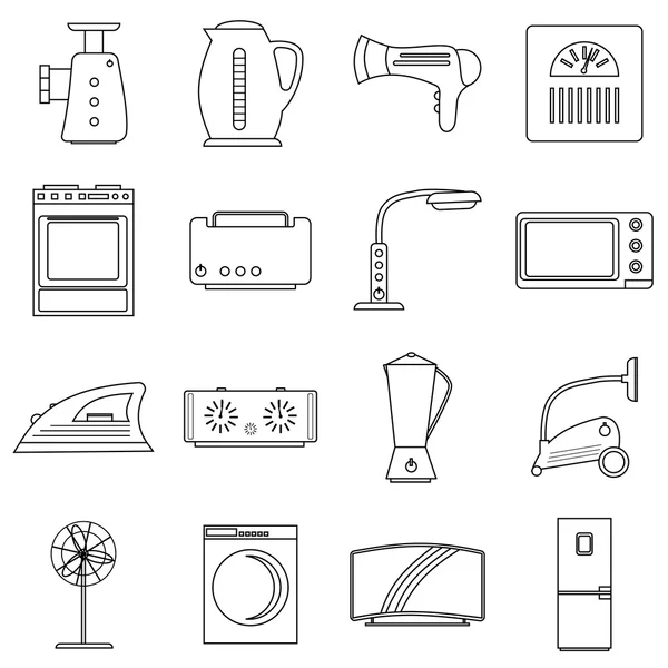 Conjunto de iconos de electrodomésticos, estilo de contorno — Archivo Imágenes Vectoriales