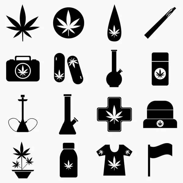 Marihuana-Symbole gesetzt, einfacher Stil — Stockvektor