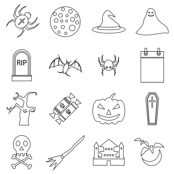 Haloween-Icons gesetzt, Umriss-Stil — Stockvektor