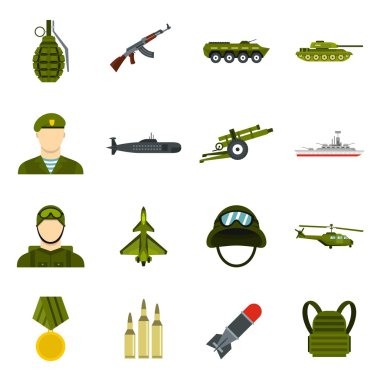 Askeri Icons set, düz stil