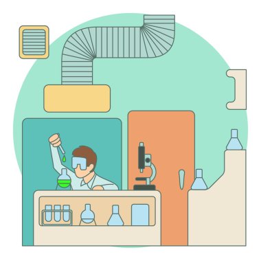 Kimyager laboratuvar kavram, düz stil çalışma