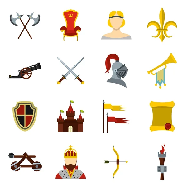 Knight icons set, flat style — Stock Vector