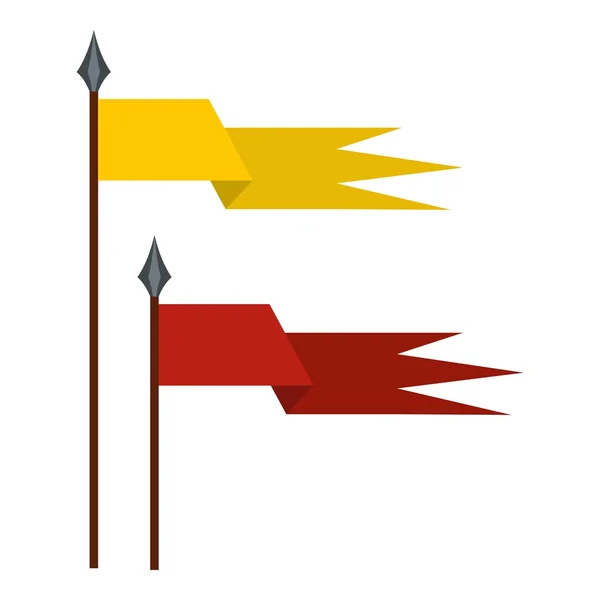 Ícone de bandeiras medievais douradas e vermelhas, estilo plano — Vetor de Stock