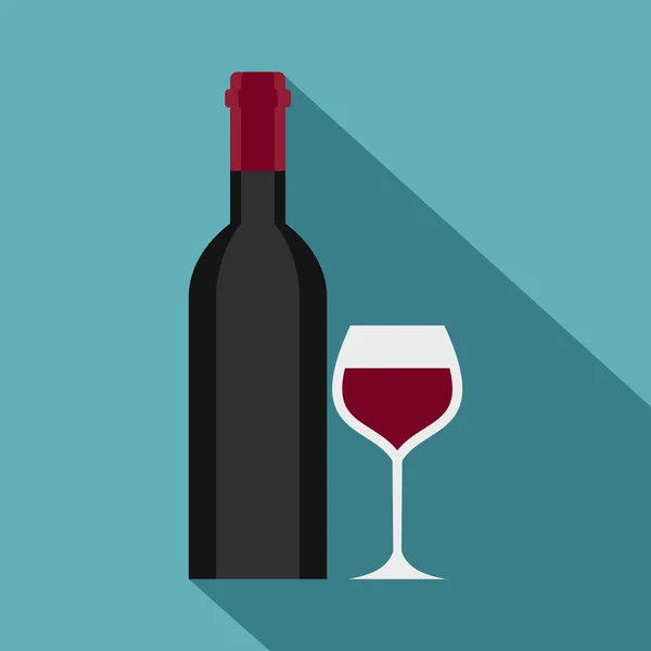 Glass and bottle of red wine icon, flat style — Stock vektor