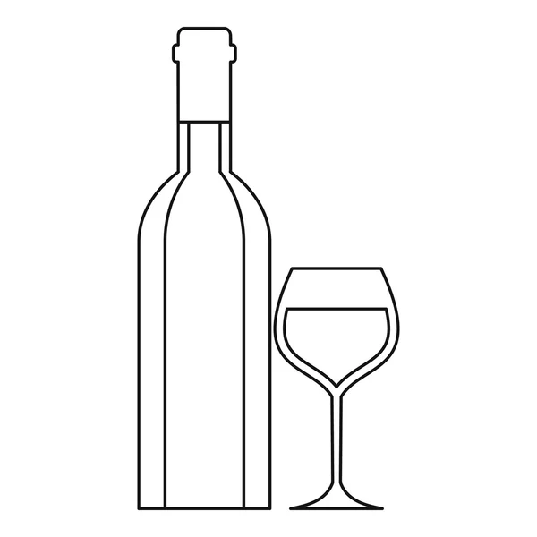 Butelka wina i ikona kieliszek do wina, styl konturu — Wektor stockowy