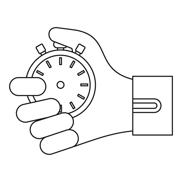 Cronometro in mano icona, stile contorno — Vettoriale Stock