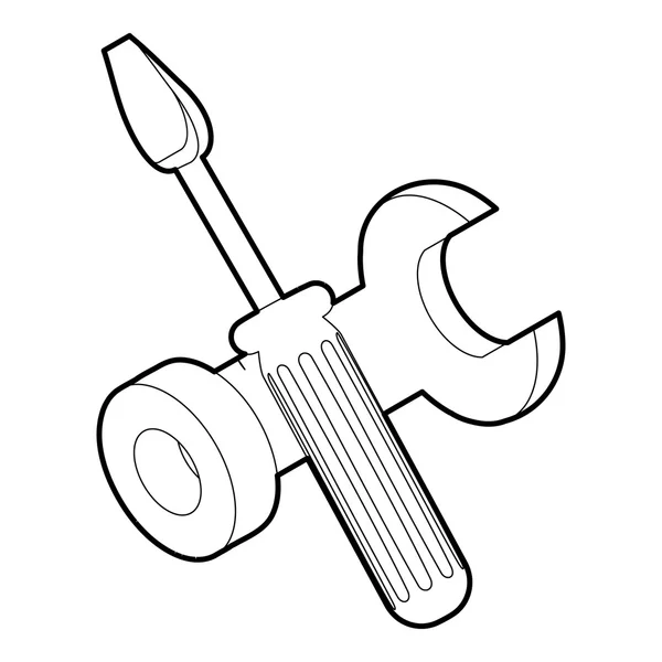 Destornillador e icono de la llave inglesa, estilo de contorno — Vector de stock