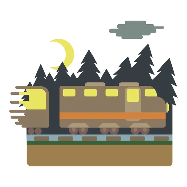 Train in night rides through forest concept — Stock Vector