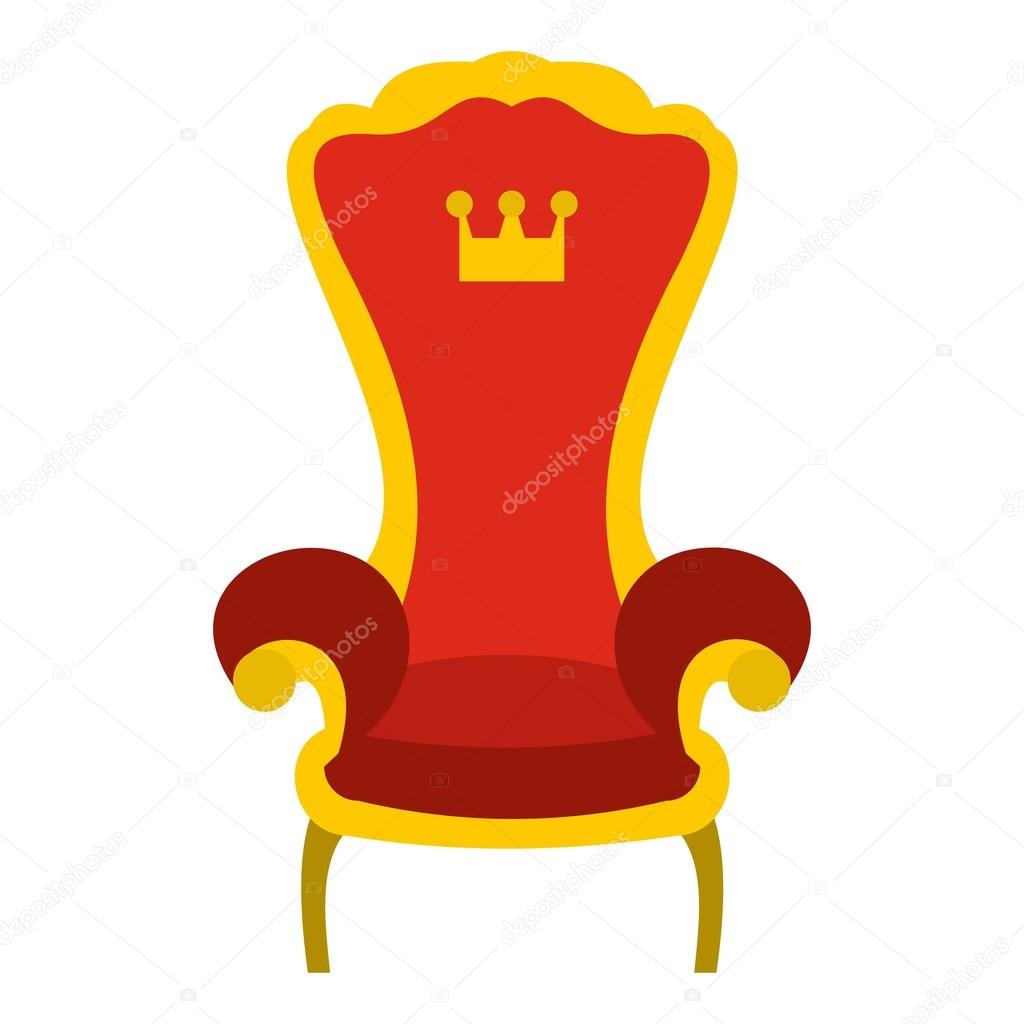 Red royal throne icon, flat style