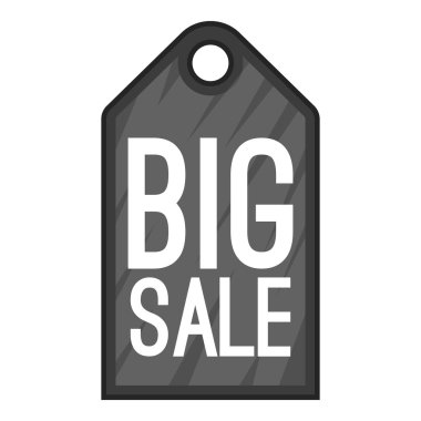Etiket büyük satış simgesi, gri tek renkli stil