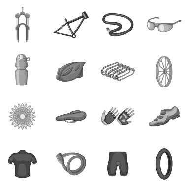 Bisiklet Icons set, gri tek renkli stil