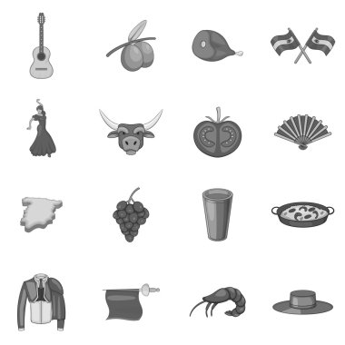 İspanya Icons set, gri tek renkli stil