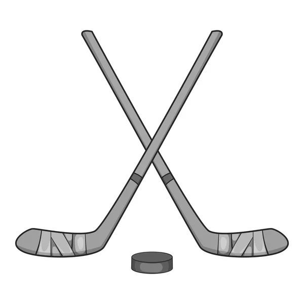 Хоккейные клюшки и икона шайба, серый монохромный стиль — стоковый вектор