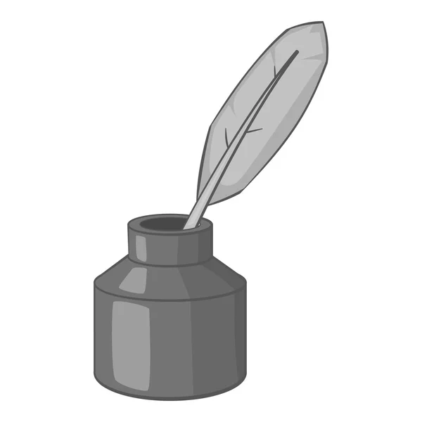 Tinta con icono de la pluma, estilo monocromo gris — Vector de stock