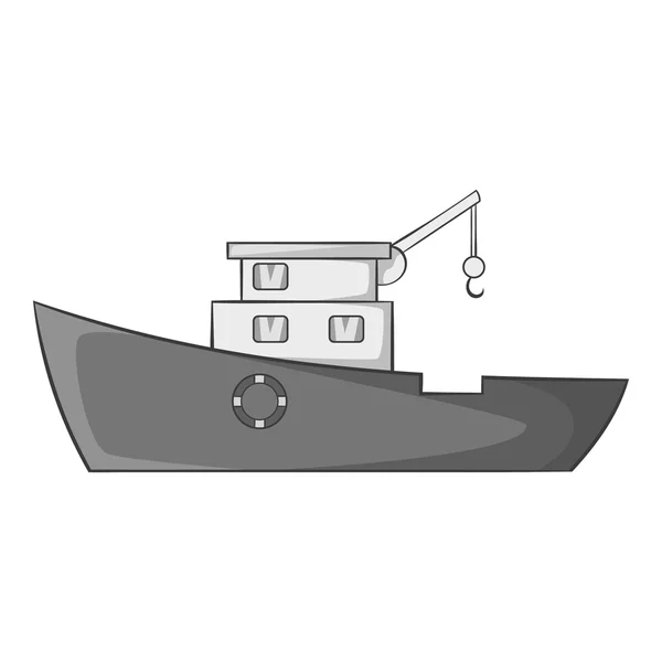 魚アイコン、灰色のモノクロ スタイルをキャッチするための船 — ストックベクタ