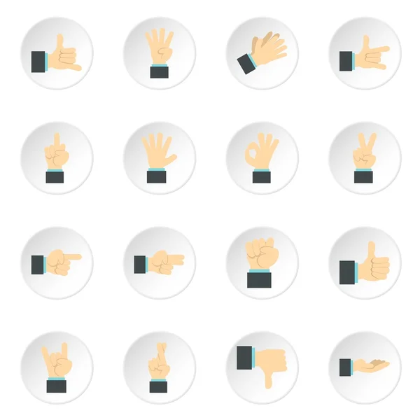 Conjunto de iconos de gesto de mano, estilo plano — Vector de stock