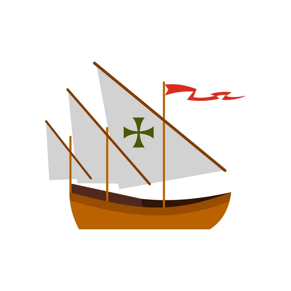 Columbus πλοίο εικονίδιο, επίπεδη στυλ — Διανυσματικό Αρχείο