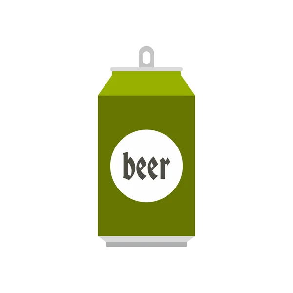 Lata de aluminio verde de icono de la cerveza, estilo plano — Vector de stock