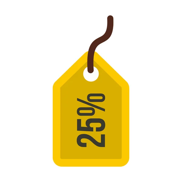Gelbes Preisschild, 25 Prozent Symbol, flacher Stil — Stockvektor