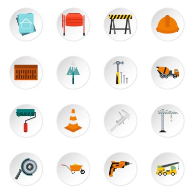 İnşaat Icons set, düz stil