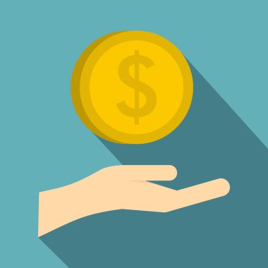 El ve altın dolar sikke simge düz stil