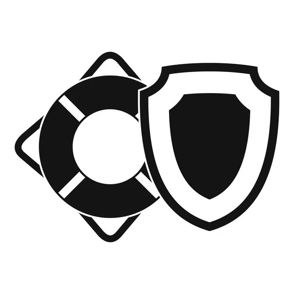 Lifebuoy e ícone escudo de segurança, estilo plano — Vetor de Stock