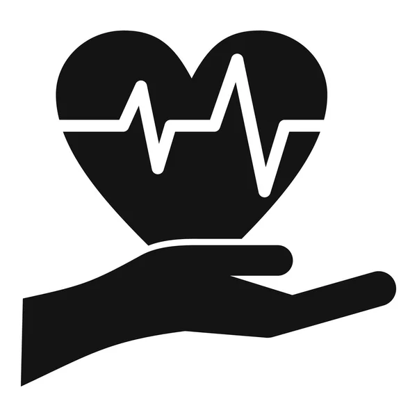 Mão segurando coração com ecg ícone de linha estilo simples —  Vetores de Stock