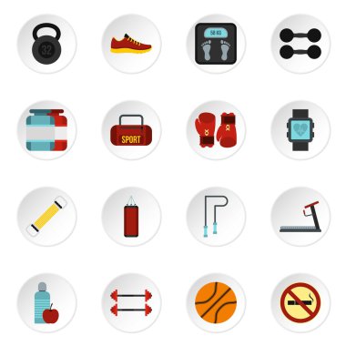 Fitness Icons set, düz stil