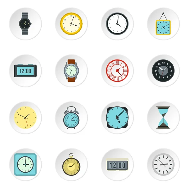Ensemble d'icônes de l'horloge, style plat — Image vectorielle
