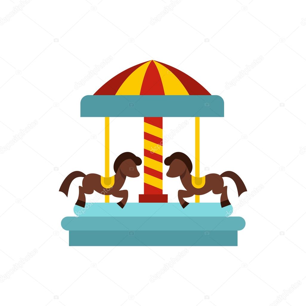Merry go round horse ride icon, flat style