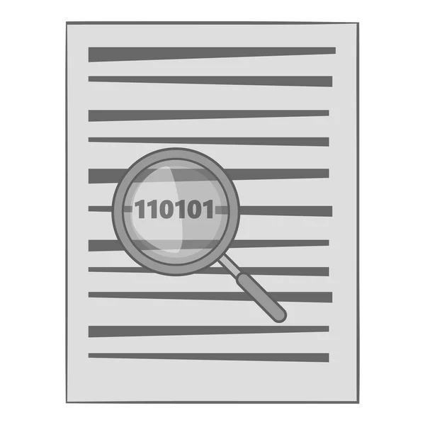 Binary code in magnifier icon, monochrome style — Stock vektor