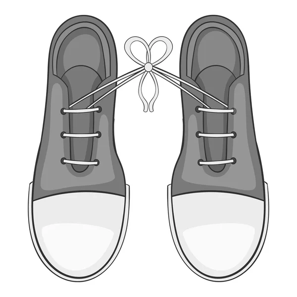 Cordones atados en el icono de zapatos, estilo monocromo gris — Archivo Imágenes Vectoriales